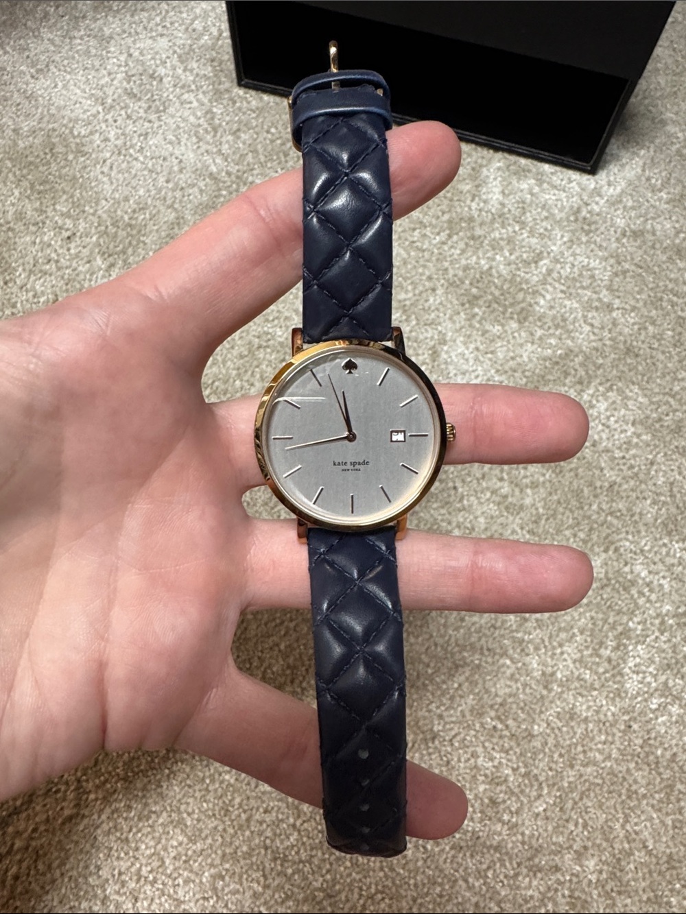 kate spade Quilted Navy Leather Strap Watch with Gold Case